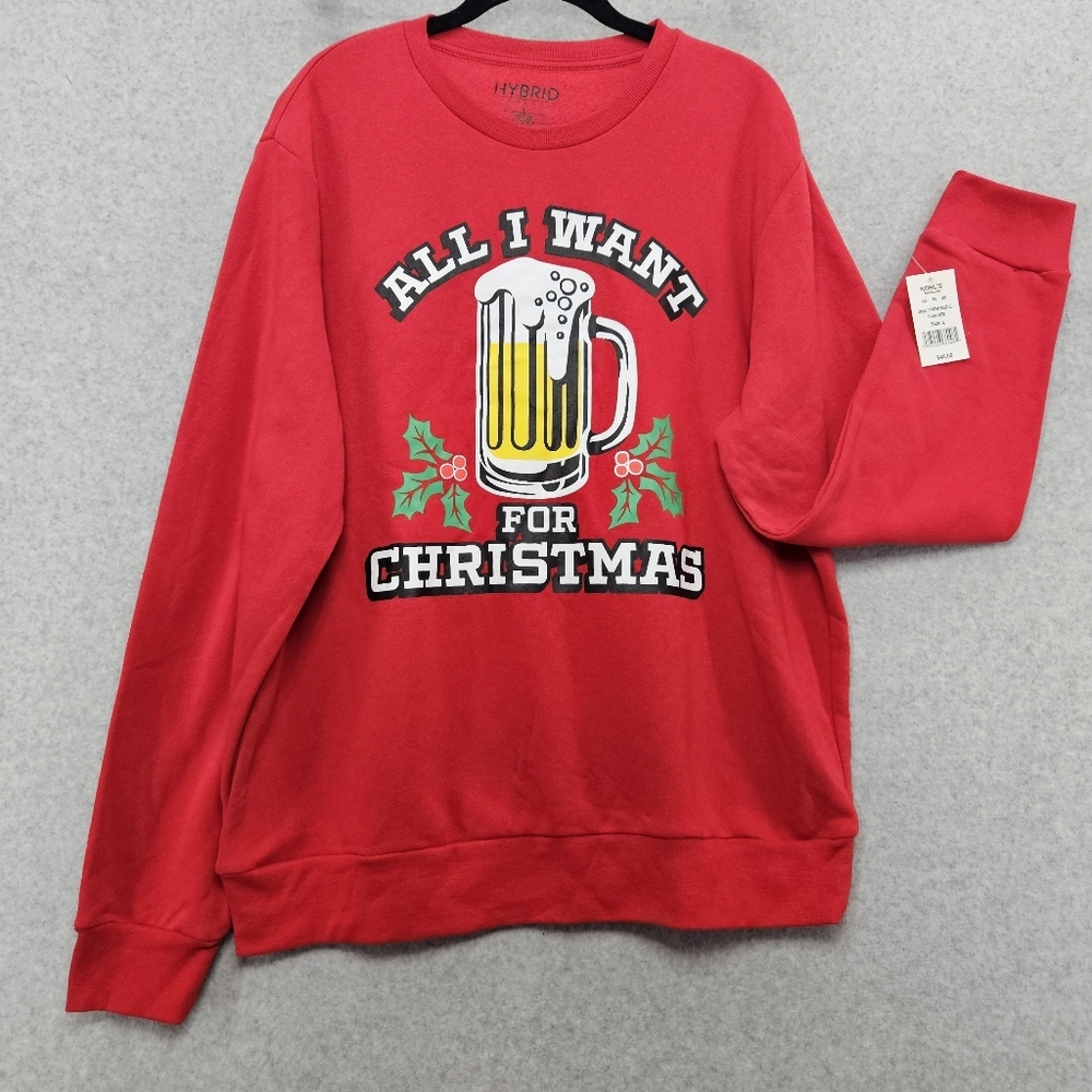 Ugly Christmas Sweater Crew Neck Sweatshirt‎ Red Men's Size L